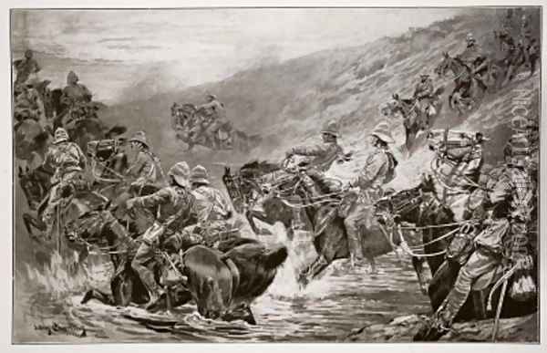 The Dash for Kimberley The 10th Hussars Crossing Klip Drift Oil Painting - John Charlton