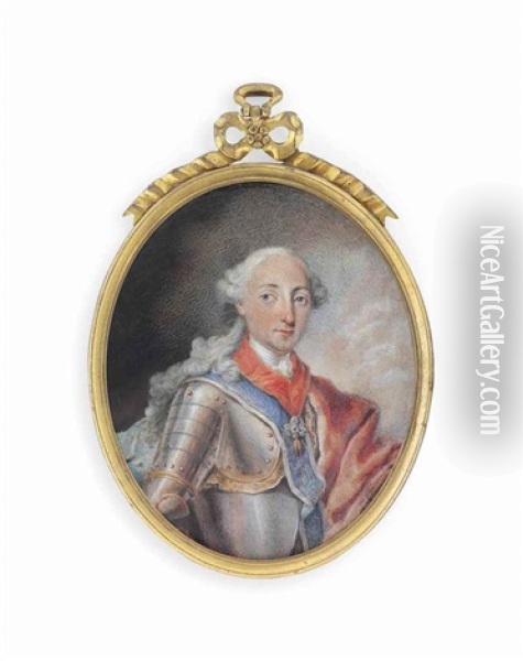 Maximilian Iii Joseph (1727-1777), Elector Of Bavaria, In Silvered Armour With A Blue-lined Red Velvet Cloak Draped Over His Left Shoulder Oil Painting - Ignaz Weiss