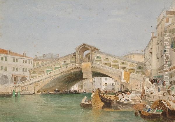 Rialto Bridge, Venice Oil Painting - Edward Duncan