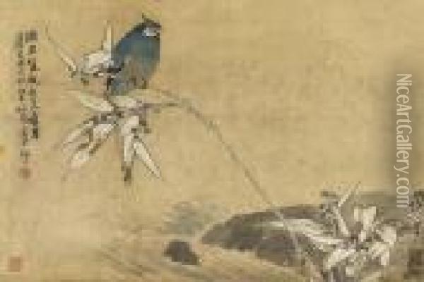 Bamboo And Bird Oil Painting - Ren Yi