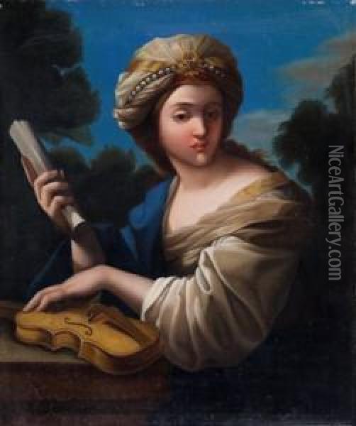 Santa Cecilia. Oil Painting - Giovanni Francesco Romanelli