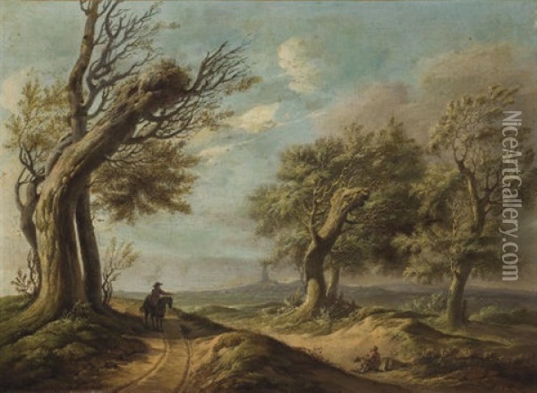 Paysage Avec Un Cavalier Et Un Mendiant Oil Painting - Johannes van Dregt
