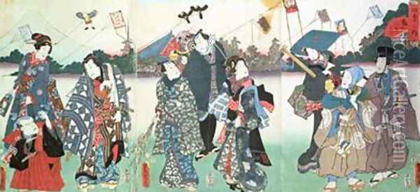 New Years festival Oil Painting - Utagawa Kunisada