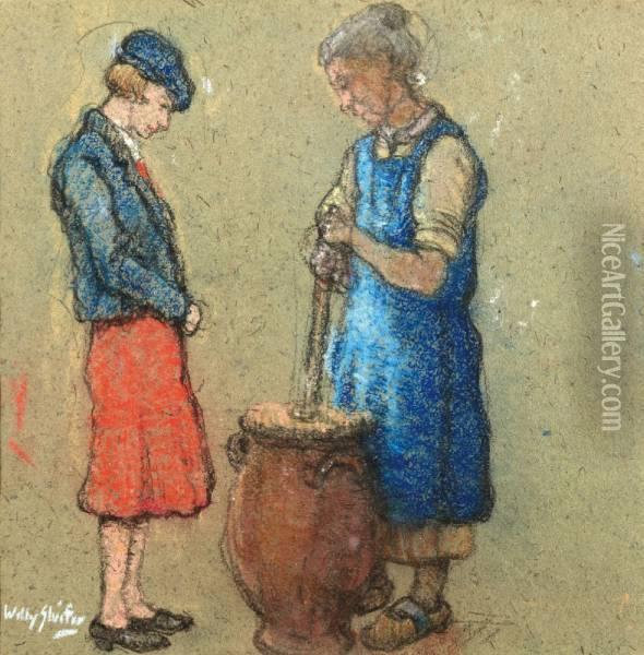 Twee Vrouwen Bij Een Karnton Oil Painting - Willy Sluyters