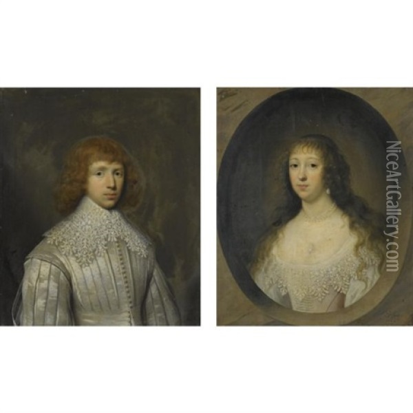 Portrait Of John Huxley (+ Portait Of Elizabeth Tryon; Pair) Oil Painting - Cornelis Jonson Van Ceulen