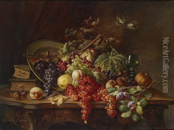 Fruchtestillleben Mit Weintrauben Oil Painting - Enrico Hohenberger