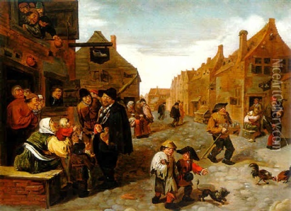 Scene De Rue De Village Avec Joueur De Vielle Oil Painting - Jan Miense Molenaer