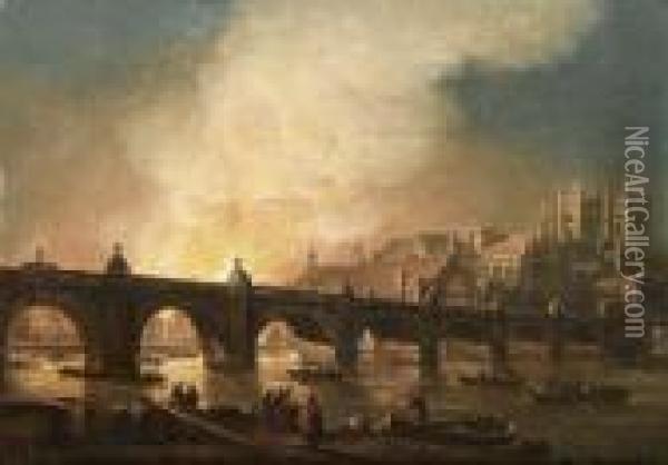 The Old Palace Of Westminster Ablaze On 16th October 1834 Oil Painting - Thomas Luny
