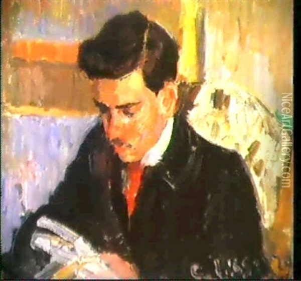 Portrait De Rodo Pissarro Lisant Oil Painting - Camille Pissarro