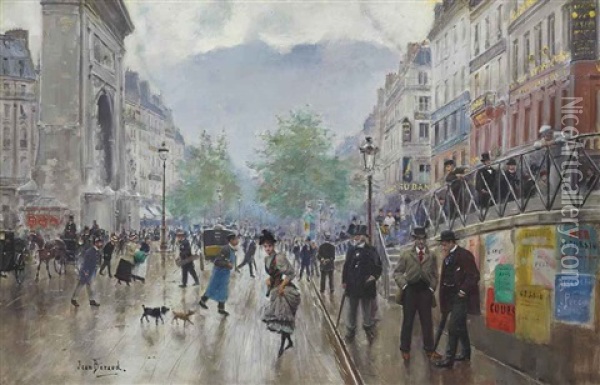 Le Boulevard Saint-denis A Paris Oil Painting - Jean Beraud