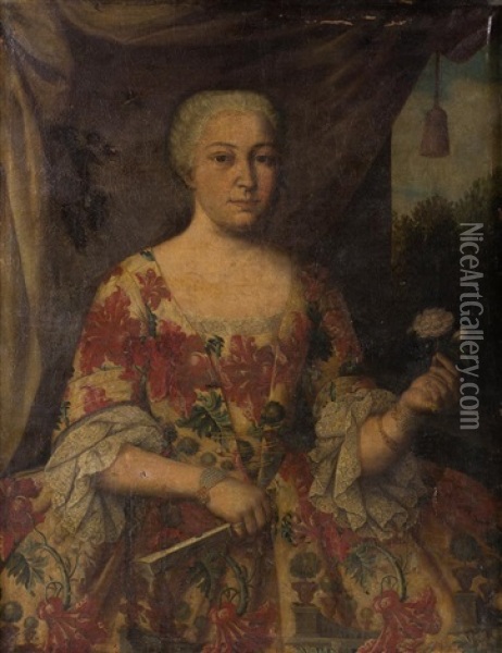 Retrato De Dama De Tres Cuartos Con Una Flor En Su Mano Oil Painting - Juan Ruiz Soriano