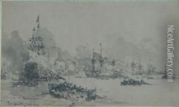 Batalla Naval Oil Painting - Eduardo de Martino
