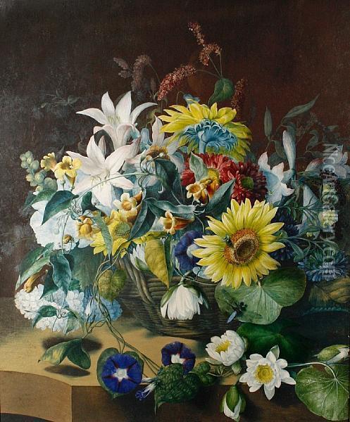 Still Life Flowers In A Basket Oil Painting - Mary, Nee Lawrance Kearse
