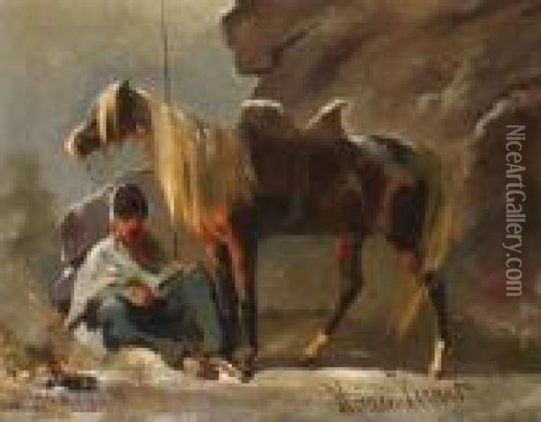 Kosake Mit Seinem Pferd. Oil Painting - Horace Vernet