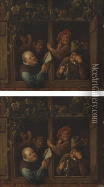 Property From The Estate Of Arthur Wiederkehr
 

 
 
 

 
 The Rhetoricians At A Window Oil Painting - Jan Steen