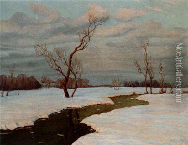Vinterlandskap Met Vattendrag I Eftermiddagsljus Oil Painting - Ivan Fedorovich Choultse