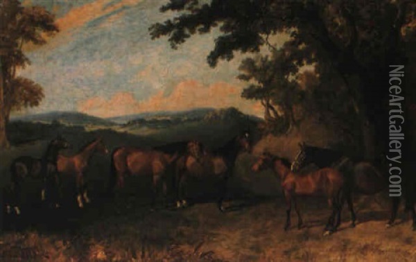 Mares And Foals In A Landscape Oil Painting - James Lynwood Palmer