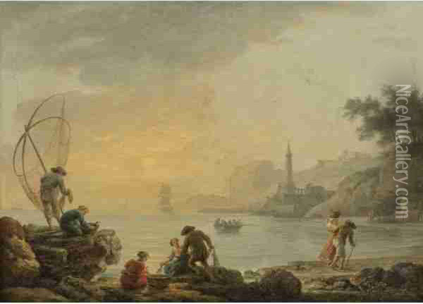 Sunrise With Fishermen Oil Painting - Claude-joseph Vernet