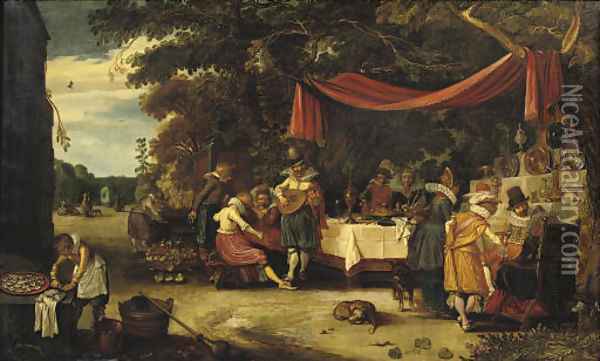 An elegant company in a garden Oil Painting - Esaias Van De Velde