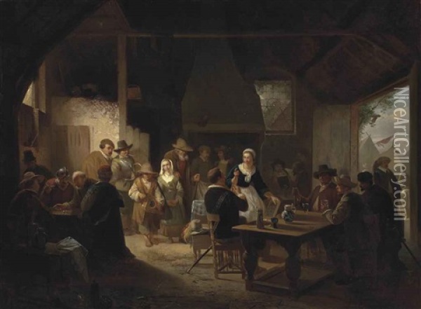 Townspeople Making Merry In The Inn Oil Painting - Willem Linnig the Elder