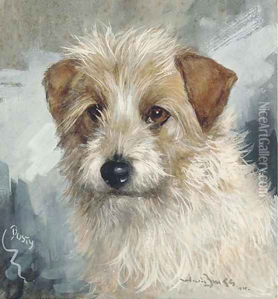 Busty, the head of a wire haired terrier Oil Painting - Binks, R. Ward