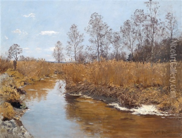 Landscape With Stream In Spring Oil Painting - Josua Von Gietl
