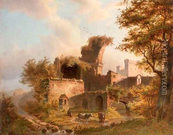Resting by a ruin Oil Painting - Dutch School