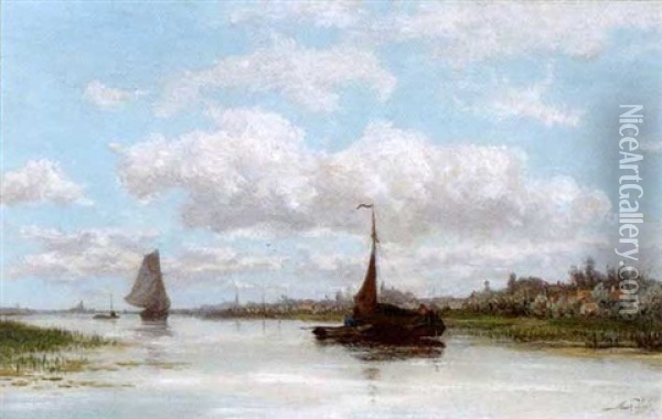 River Amstel, Amsterdam Oil Painting - Marius Heyl