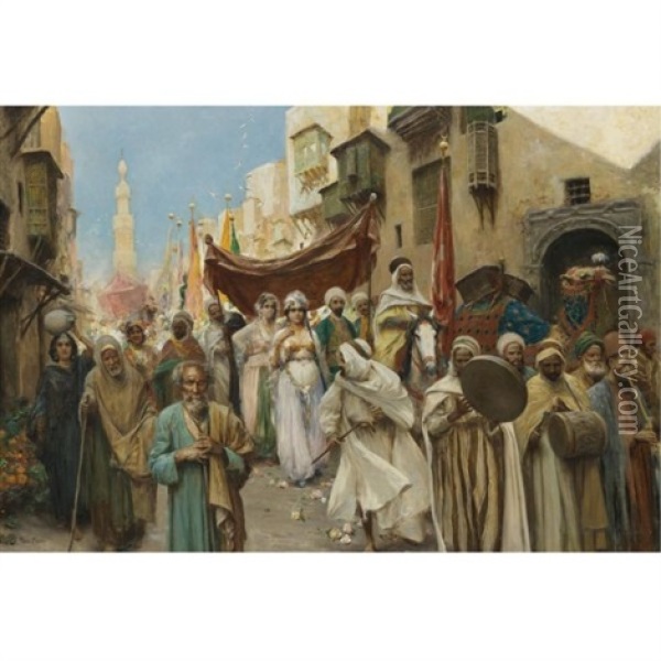 A Wedding Procession In Cairo Oil Painting - Fabio Fabbi