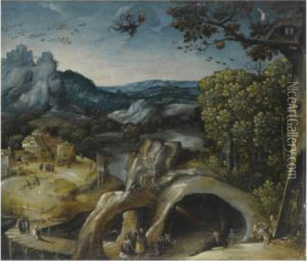 An Extensive Landscape With The Temptation Of St. Anthony Oil Painting - Lucas van Valckenborch