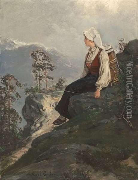 Pause Ved Fossen Oil Painting - Axel Ender