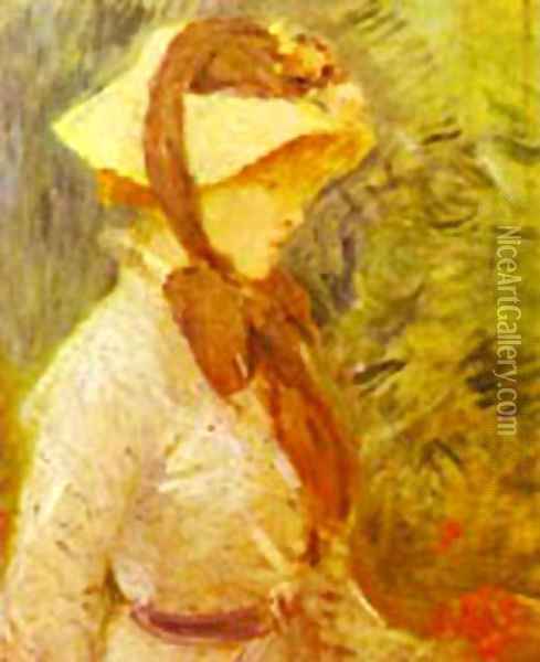 Young Woman With A Straw Hat 1884 Oil Painting - Berthe Morisot