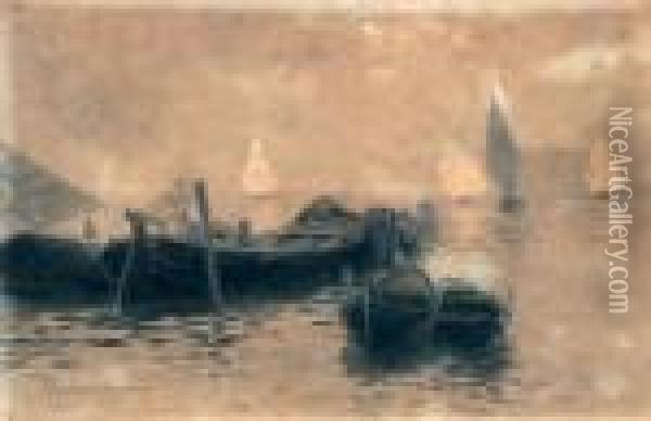 Barche A Chioggia Oil Painting - Rubens Santoro