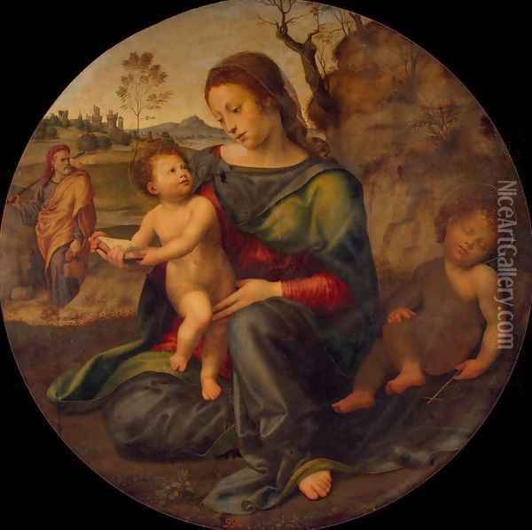 Holy Family with St John the Baptist Oil Painting - Giuliano Bugiardini