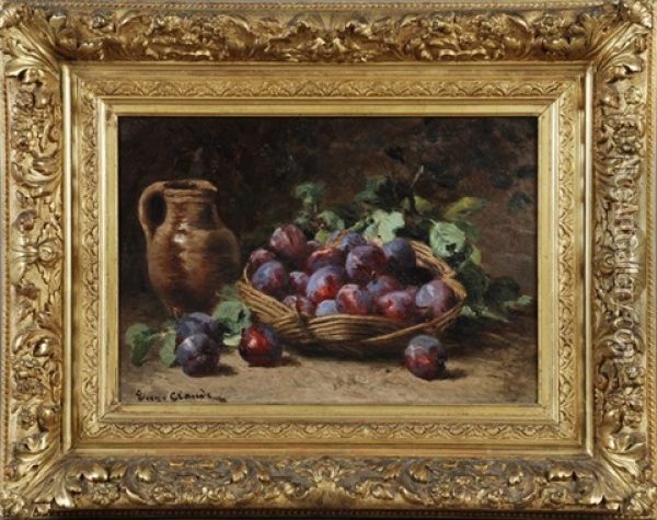 Panier De Prunes Et Pichet Oil Painting - Eugene Claude