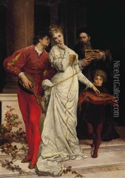 An Elegant Courtship Oil Painting - Willem Johannes Martens