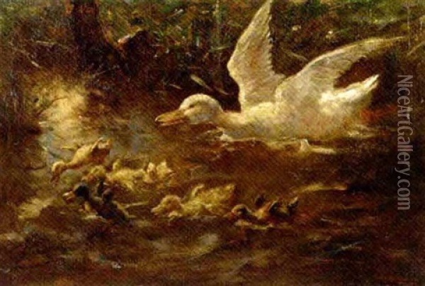 Flying Lessons From Mother Oil Painting - Franciscus Willem Helfferich