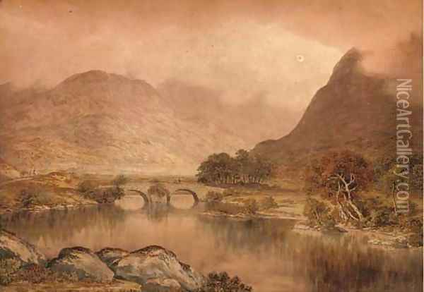 The stone bridge, Cumbria Oil Painting - John Glover