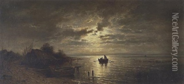 Mondnacht Am Chiemsee Oil Painting - Adolf Heinrich Lier