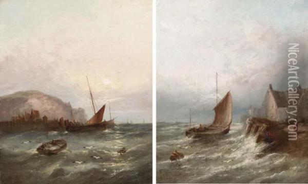 Landing In Rough Seas And Returning To The Dock Oil Painting - William Harry Williamson