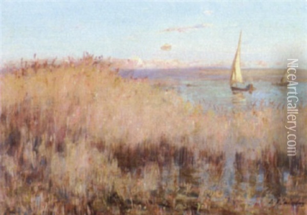 Sailboats Nearing A Marshland Oil Painting - William James Laidlay
