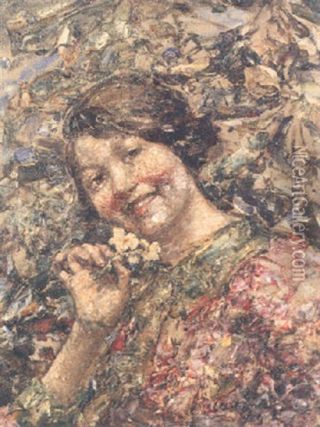 The Flower Girl Oil Painting - Edward Atkinson Hornel