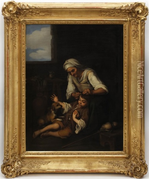 Grand-mere Et Enfant Dans Un Interieur Oil Painting - Ferdinand Minor