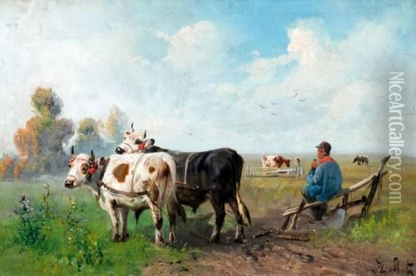 Ossen Voor De Ploeg Oil Painting - Henry Schouten