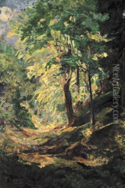 Besonntes Waldstuck An Einem Fruhlingstag Oil Painting - August Rieger