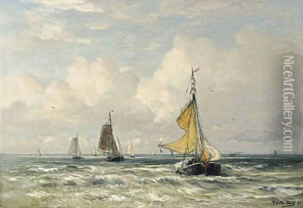 The Return Of The Fishing Fleet, Scheveningen Oil Painting - Hendrik Willem Mesdag