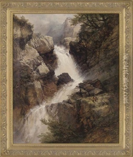 The Waterfall Oil Painting - William West