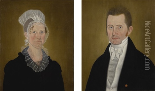 Pair Of Portraits: Lavinia And Dr. James Hall Oil Painting - John Brewster Jr.