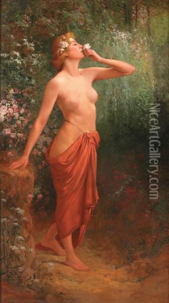 Nue De Femme Dans Un Jardin Oil Painting - Georges Johannes Hoffmann