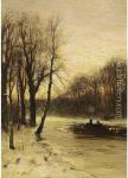 Figures In A Winter Landscape At Dusk Oil Painting - Louis Apol